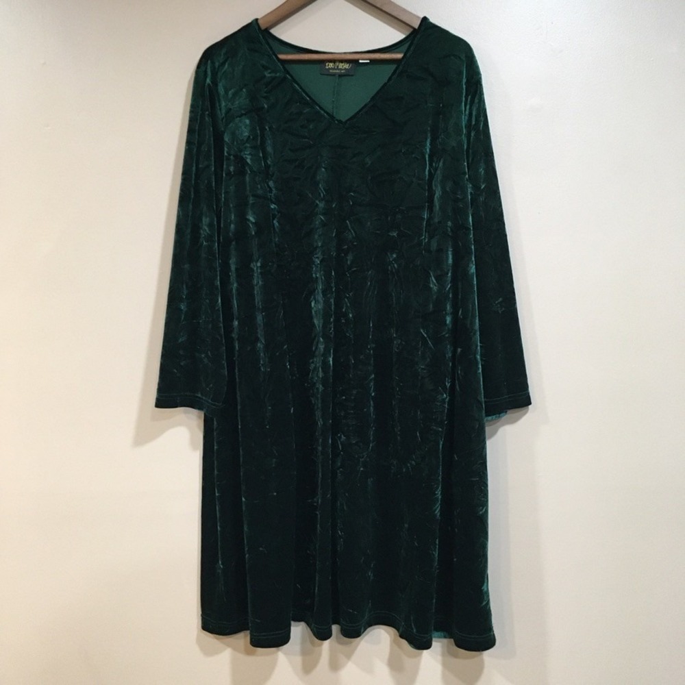 Bob Mackie Wearable Art Crushed Velvet Mini Dress Sz 2X Green Whimsigoth Witchy